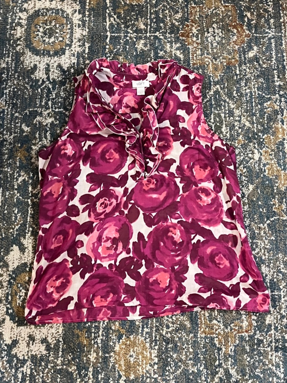 LOFT Pink and Magenta Floral Blouse